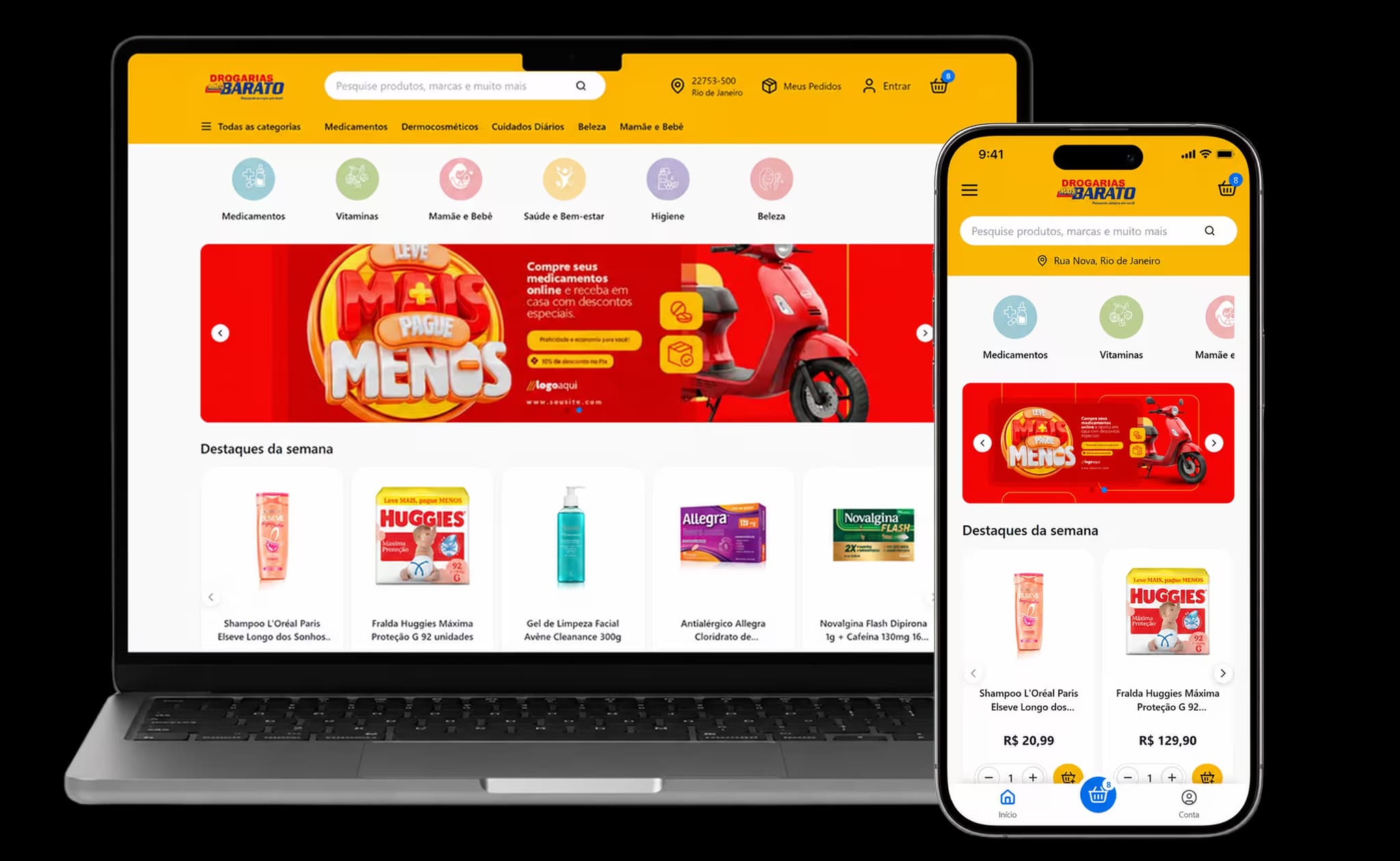 Loja virtual eFarma.pro apresentada no computador e no celular